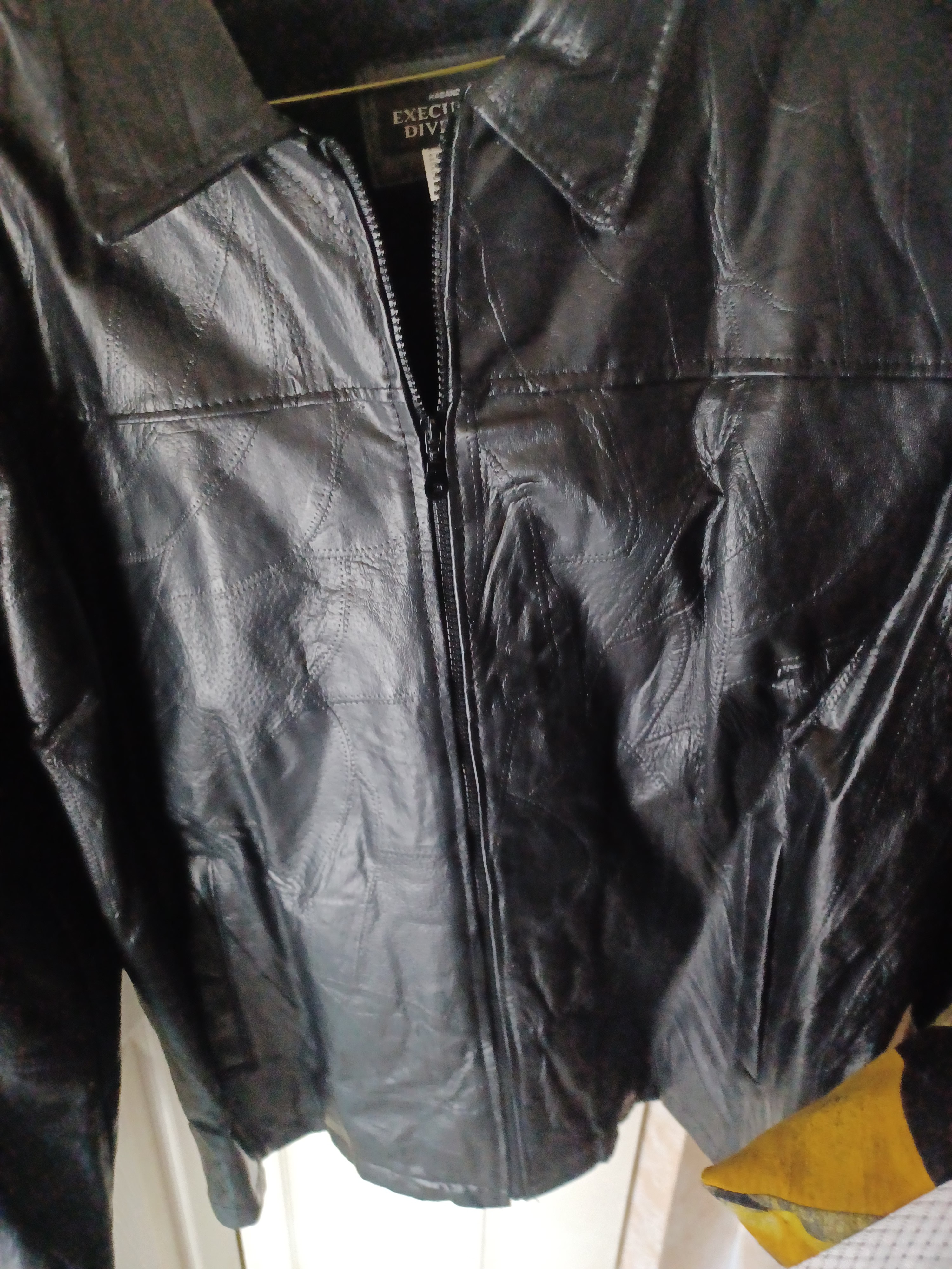 Vintage Zip Front Black Leather Coat Like New